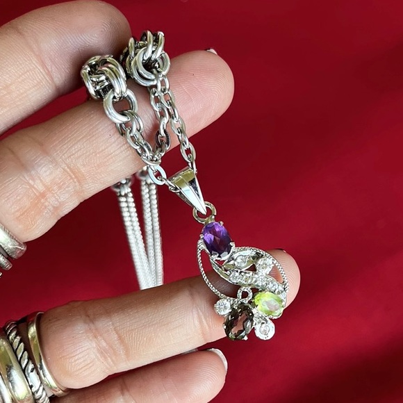 Handmade maille links stainless steel chains + sterling silver amethyst peridot - Picture 3 of 16